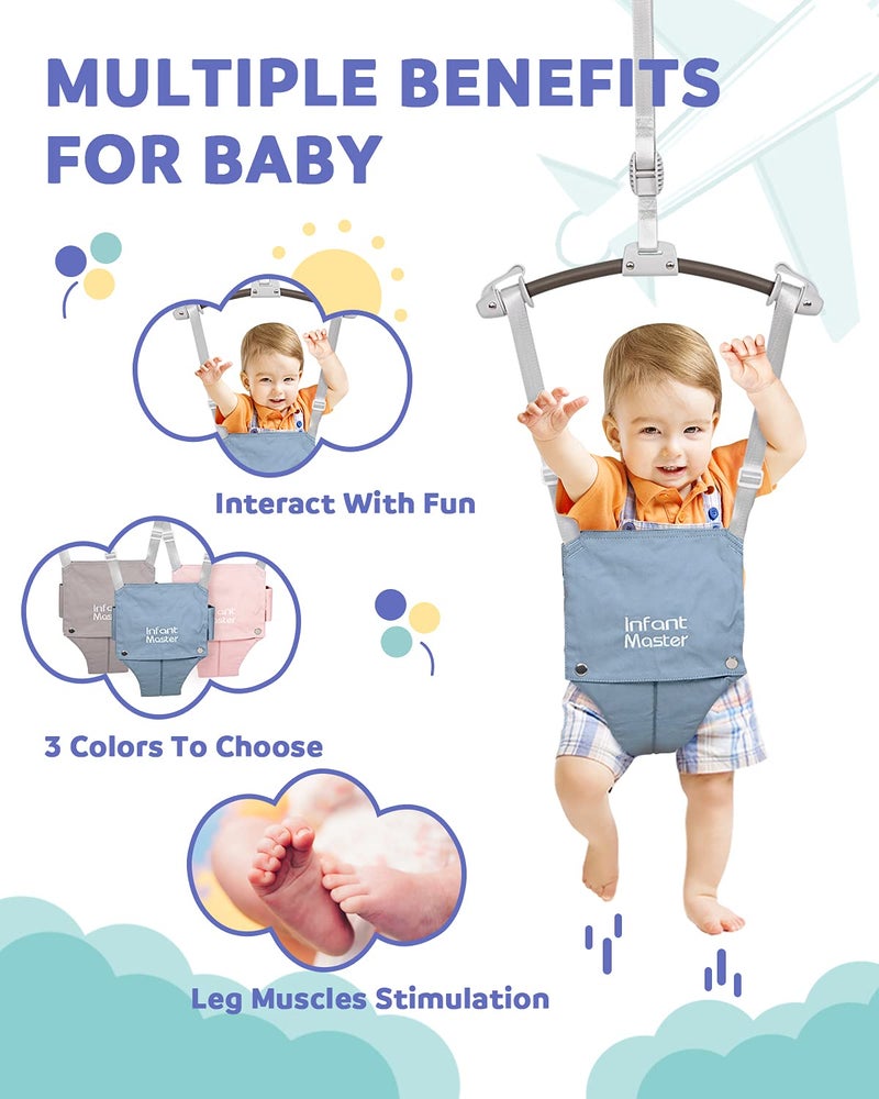 Infant Master Doorway Jumper, Johnny Jumper w/Adjustable Seat Bag, Durable Baby Door Bouncer & Swing Jumper w/Steel Spring, Wise Gift Choice for Infant & Toddler, Easy to Use, Blue - Image 2